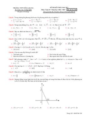 Đề thi kết thúc học kì I môn Toán 10 - Năm học 2016 - 2017 - Mã đề thi 100